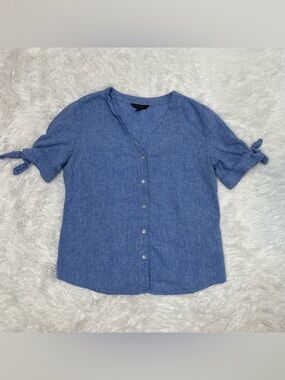 Banana Republic Women’s Size S Small Linen Blend Button Up Blouse Blue Shirt